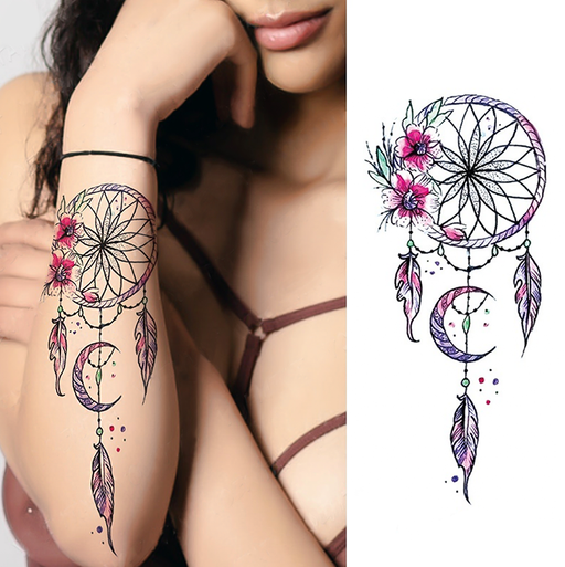 tatouage attrape-rêves provisoire / rose